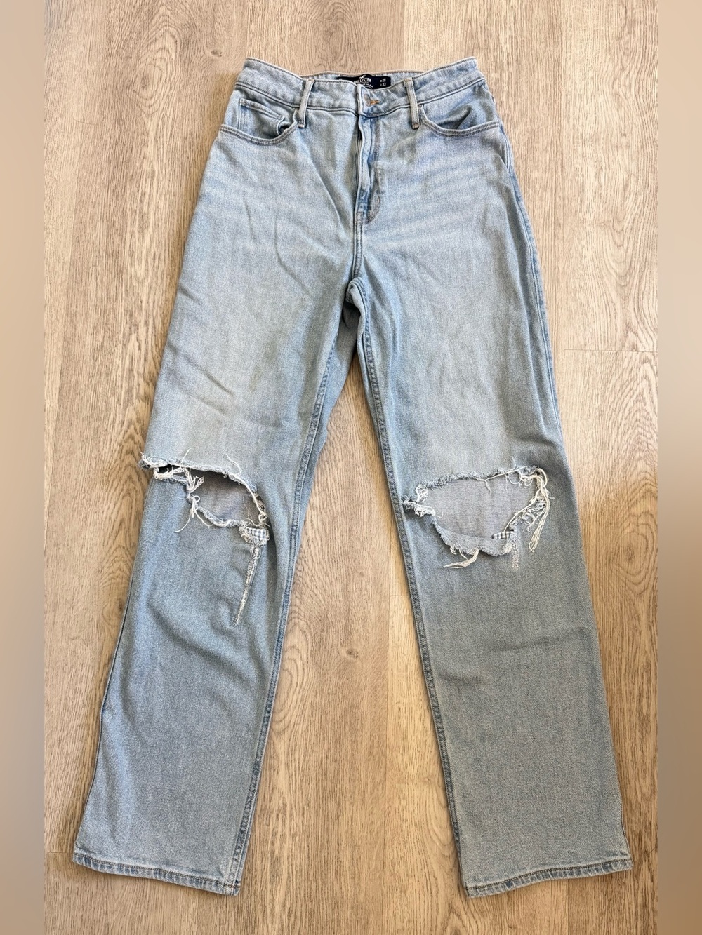Hollister Light Blue Distressed Straight-Leg Jeans
